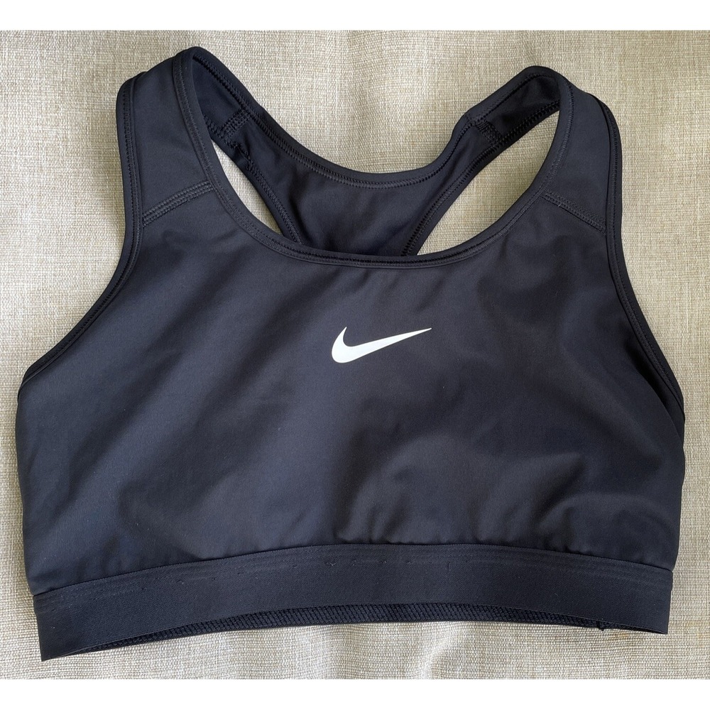 Nike Bra Womens Medium Black Sports Bra Swoosh Outdoors Casual Non Padded Ladies